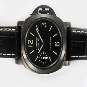 Panerai Luminor PAM 111 Black Dial PVD Bezel Black Ostrich Leather Strap Watch