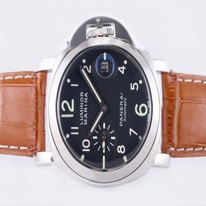 Panerai Luminor PAM00164 Round Mens Brown Cow Leather Strap Watch