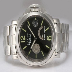 Panerai Luminor PAM171 Round Black Dial Silver Stainless Steel Strap Watch