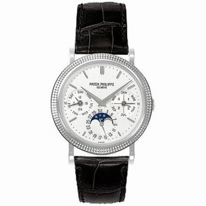 Patek Philippe Annual Calender Moonphase White Dial Black Leather Stainless Steel Automatic Men's Watch 5039G