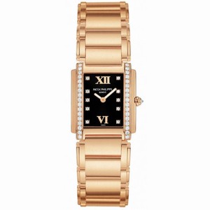 Patek Philippe Black Dial 18kt Rose Gold Diamond Ladies Watch 4908-11R-001