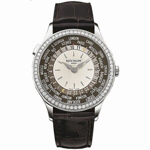 Patek Philippe Brown and Ivory Dial 18kt White Gold Diamond Brown Leather Ladies Watch 7130G-001