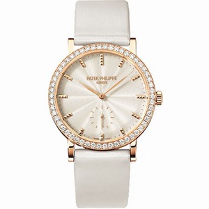 Patek Philippe Calatrava Cream Dial 18kt Rose Gold Diamond Bezel Satin Ladies Watch 7120R