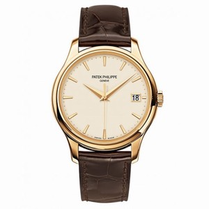 Patek Philippe Calatrava Ivory Dial 18kt Rose Gold Brown Leather Men's Watch 5227J