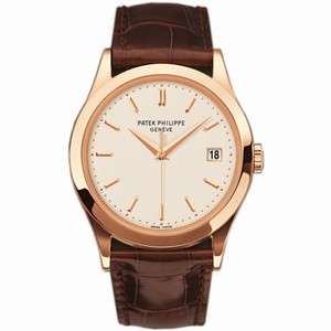 Patek Philippe Calatrava Opaline Dial 18kt Rose Gold Brown Leather Men's Watch 5296R-010