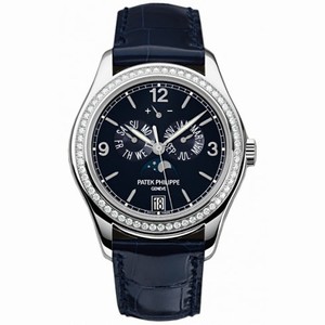 Patek Philippe Complications Annual Calendar Blue Dial 18kt White Gold Diamond Blue Leather Men's Watch 5147G-001
