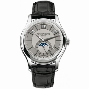 Patek Philippe Complications Grey Dial 18k White Gold Black Leather Men's Watch 5205G-001