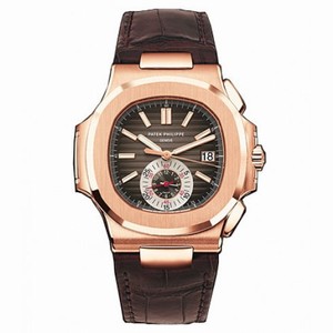 Patek Philippe Nautilus Black-Brown Dial 18kt Rose Gold Case Matt Dark Brown Leather Men's Watch 5980R-001
