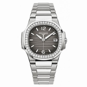 Patek Philippe Nautilus Smoke Grey Dial 18 Carat White Gold Set With Diamonds Ladies Watch 7010/1G-012
