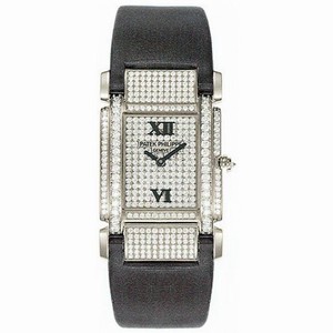Patek Philippe Twenty-4 18kt White Gold Diamond Dial Satin Strap Ladies Watch 4910G