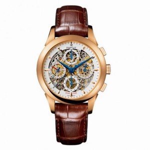 Perrelet Dual Time Chronograph Skeleton Dial Brown Leather Men's Watch A3007/7