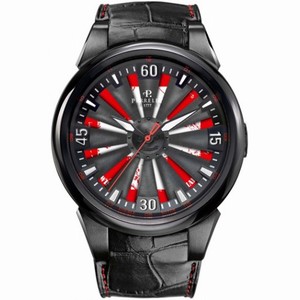 Perrelet Helvetia Turbine Automatic Black and Red  Turbine Dial Black Alligator Leather Men's Watch A4037-1