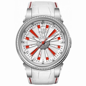 Perrelet Helvetia Turbine Automatic Red and White Dial White Leather Ladies Watch A4038-1