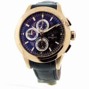 Perrelet Perpetual Calender Moonphase Transparent Black Dial Black Leather Men's Watch A3023/1