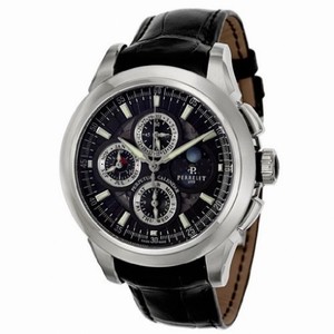 Perrelet Specialties Perpetual Calendar Chronograph Multi-Function Black Dial Black Leather Men's Watch A1058-1
