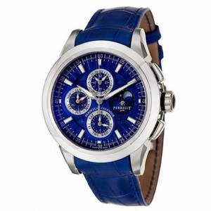 Perrelet Specialties Perpetual Calendar Chronograph Multi-Function Blue Dial Blue Leather Men's Watch A1058-2