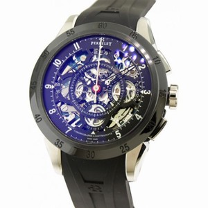 Perrelet Split Second Chronograph Skeleton Dial Black Rubber Strap Men's Watch A1043-2