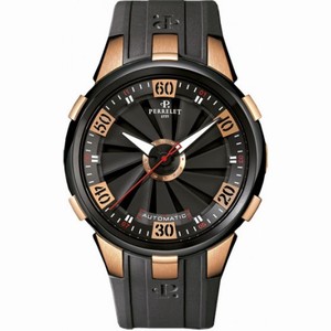 Perrelet Turbine 18k Rose Gold Case Black Dial Men's Watch A3027-1