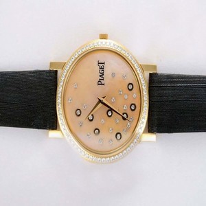 Piaget Altiplano 12463 Black Crocodile Leather Strap Round Gold Dial Watch