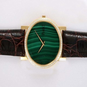 Piaget Altiplano 16485 Brown Cow Leather Strap 33mm Green Dial Watch