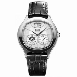 Piaget Emperador Coussin Silver Dial Black Leather Automatic Men's Watch GOA32016