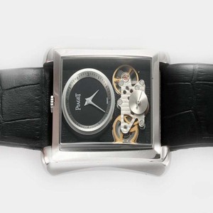 Piaget Emperador Coussin Tourbillon 19745 Black Cow Leather Strap Black Dial Rectangle Watch