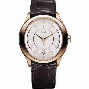 Piaget Gouverneur Silver Guilloche Dial 18kt Rose Gold Brown Alligator Leather Men's Watch GOA37110