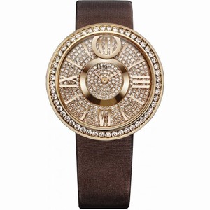 Piaget Limelight Dancing Light Diamond Pave Dial 18kt Rose Gold Brown Leather Men's Watch GOA37157