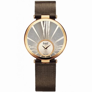 Piaget Limelight Twice Silver and Champagne Dial 18kt Rose Gold Brown Satin Ladies Watch GOA35137