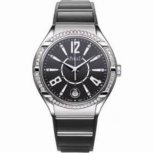 Piaget Polo Black Dial 18K White Gold Diamond Ladies Watch GOA36014