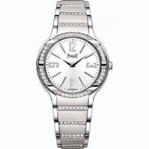 Piaget Polo Silver Dial 18K White Gold Diamond Ladies Watch G0A36233