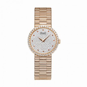 Piaget Traditional Diamond Pave Garnet Dial 18K Gold Ladies Watch GOA37044
