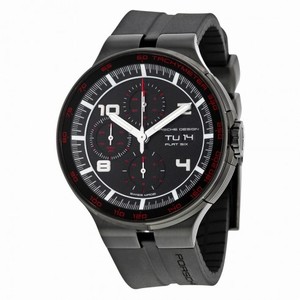 Porsche Flat Six Chronograph Automatic Black Dial Black Rubber Men's Watch 636043441254