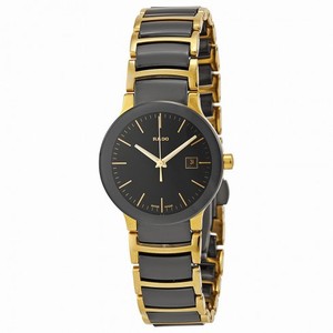 Rado Centrix Black Dial Yellow Gold PVD Black Ceramic Ladies Watch R30930152