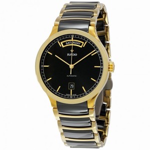 Rado Centrix Day-Date Black Dial Gold-plated Black Ceramic Men's Watch R30157162