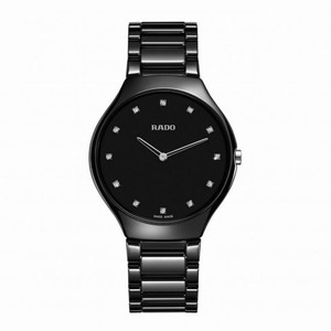 Rado True Thinline Quartz Black Dial Black High-tech Ceramic Ladies Watch R27741732