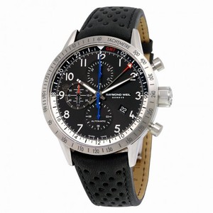 Raymond Weil Freelancer Chronograph GMT Automatic Black Dial Black Leather Men's Watch 7754-TIC-05209