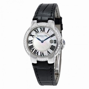 Raymond Weil Jasmine White MOP Dial Black Leather Ladies Watch 5229-SCS-00970