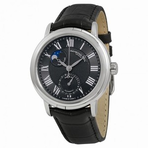 Raymond Weil Maestro Black Dial Black Leather Men's Watch 2839-STC-00209