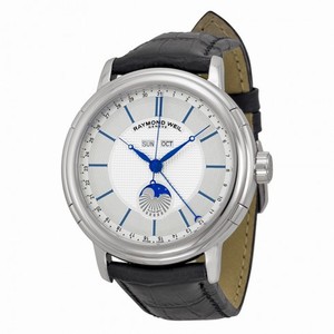 Raymond Weil Maestro Moonphase Automatic Silver Dial Black Leather Men's Watch 2869-STC-65001