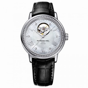 Raymond Weil Maestro Mother of Pearl Dial Black Leather Ladies Watch 2827-LS1-00966