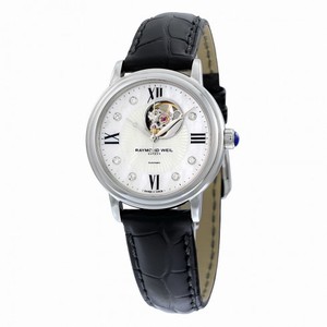 Raymond Weil Maestro Mother of Pearl Diamond Dial Black Leather Ladies Watch 2627-STC-00994