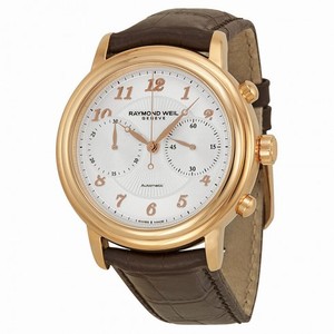 Raymond Weil Maestro Silver Dial Chronograph Brown Leather Men's Watch 4830-PC5-05658