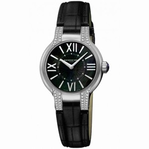 Raymond Weil Noemia Black Dial Black Leather Diamond Ladies Watch 5932-SLS-00297