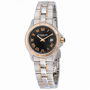 Raymond Weil Parsifal Black Dial Stainless Steel and 18kt Rose Gold Ladies Watch 9460-SG5-00208