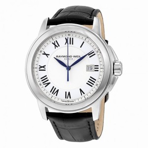 Raymond Weil Tradition White Dial Stainless Steel Black Leather Men's Watch 5578-STC-00300