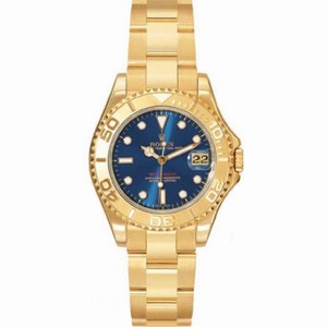 Rolex Yachtmaster Blue Index Dial Oyster Bracelet 18k Yellow Gold Ladies Watch 168628BLSO