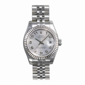 Rolex Datejust Silver Arabic Dial Jubilee Bracelet 18k White Gold Fluted Bezel Ladies Watch 179174