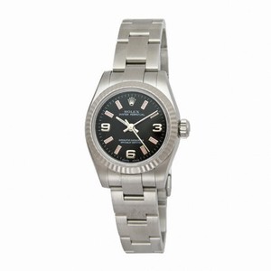Rolex No Date Black Arabic Dial 18k White Gold Fluted Bezel Ladies Watch 176234BKSAO