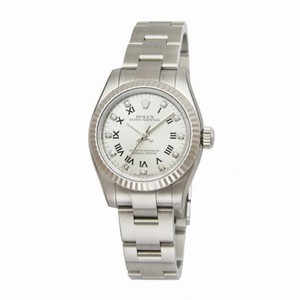 Rolex No Date Silver Roman Diamond Dial 18k White Gold Fluted Bezel Ladies Watch 176234SRDO